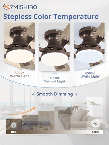 Image of ZMISHIBO 52 Inch Ceiling Fan with Light, App&Remote Control, Flush Mount Low Profile, Dimmable 20W LED Light, Quiet Reversible Motor for Bedroom, Living Room, Apartment, Brown