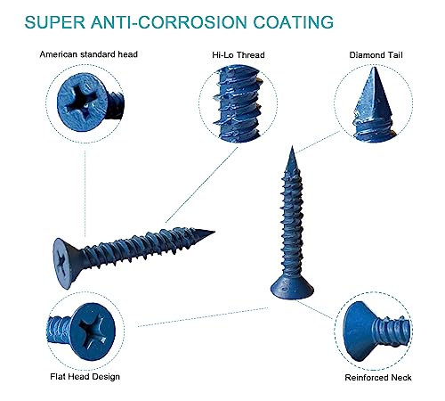 Bobibbi 3/16 x 1-1/4" Flat Head Concrete Screw Anchor, for Anchoring to Masonry, Block or Brick (100Pcs)