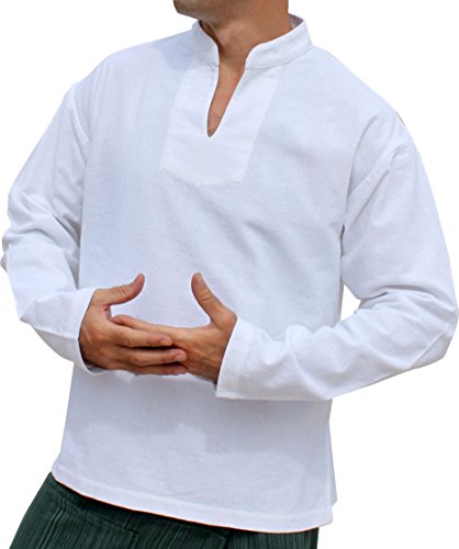 RaanPahMuang Mens Shirt Long Sleeve Warm Thai Cotton Casual Chinese Collar