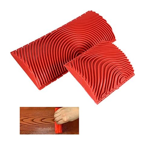 2Pcs Wood Graining Pattern Tool, Rubber Wood Grain Painting Tool, Wood Grain Knurling Tool Set of S, L Two Sizes, for Planks, Floors, Walls, Railings, Furniture, Empaistic Imitation Wood Grain Tool Cover