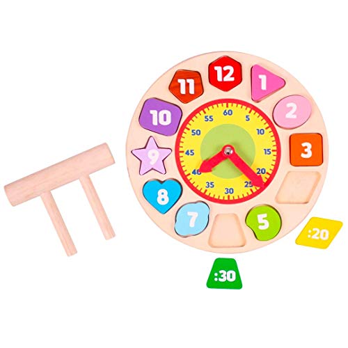 Brainsmith Wooden Shape Sorting Clock, Teach Time-Reading, Story-Telling, Numbers and Colours – Early Learning Toy for Pre-School Kids and Toddlers