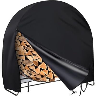 Firewood Log Rack Cover, Outdoor Waterproof Log Hoop Cover, Windproof Dry Wood Pile Holder Storage Tarp Cover Heavy Duty UV Resistant Sun Snow Rain Durable PVC Backing Protector fit 4 Seasons Black
