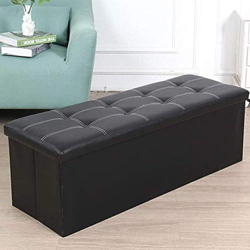 Pouf Cassapanca Poggiapiedi Sgabello Contenitore in Eco Pelle Pieghevole 114 x 38 x 38 (Nero)