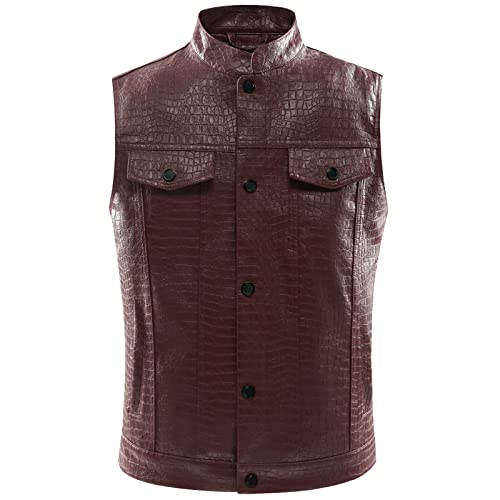 Modeewel Chalecos de cuero para hombre, motociclista, chopper, chaleco de moto, club, moto, bicicleta, ajustado, chaleco de piel, informal, cuello en V, sin mangas, chaqueta vintage de cuero para