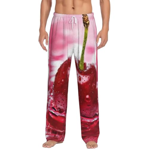 Pantalon pyjama flanelle homme anti-froid polaire douce imprimé cerises