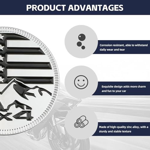 Image of CONGCONG for Jeep Emblem babge Snow Mountain Emblem 4x4 Metal Automotive Badge Specifically Designed for The Jeep Wrangler Cherokee - Stick it Anywhere (Snow Mountain Silver Black)