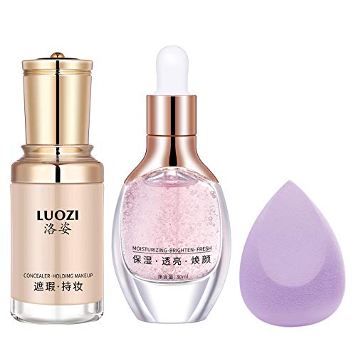 LUOZI Liquid Velvet Flawless Full Concealer Foundation Makeup Natural BB/CC Primer with Anti-aging Essence Cream for Brighten Oil Women Skin
