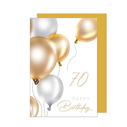 Edition Seidel Tarjeta de felicitación de 70 cumpleaños premium con sobre. Tarjeta de felicitación Billet Happy Birthday para mujer hombre adolescentes oro globos (GZ349-70 SW023)
