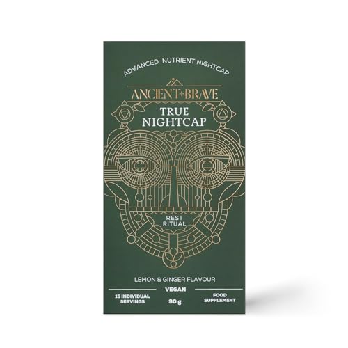 Ancient + Brave True Nightcap 15 x 6g Sachets - Zinc, Magnesium, Vitamin C, Amino Acid Rich - Aids Digestion, Restores and Rejuvenates Sleep - Hint of Lemon and Warming Ginger