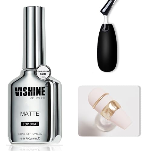 Vishine 16ml Matte Top Coat Résistante à la Poudre pour Vernis Gel, Powder-Resist Finition Mate pour Detail Chrome Powder Painting UV Gel longue durée Nail Art DIY