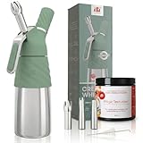ISI Creative Whip Premium Sahnespender 500ml, Wave Green, aus Edelstahl, inkl. 3 Edelstahltüllen & Magic Texturizer, Sahnespender für Sahne, Dessert & Herzhaftes, Spülmaschinenfest
