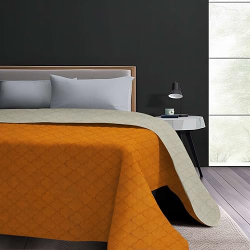CosìCasa Tagesdecke für französisches Bett, Frühling/Sommer, leichte Steppdecke für französisches Bett, zweifarbig & wendbar, leicht, elegant, Orange/Taupe
