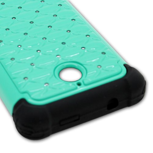 Wireless Central Hybrid Dual Layer Diamond Case For Huawei Ascend Plus H881C / Valiant - Teal Hard Black Soft Silicone #TOP3