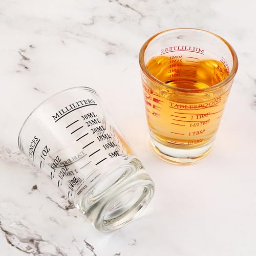 BTGLLAS Set of 2 Shot Glasses - Heavy Glass, Perfect for Measuring Espresso, Wine, and More 26-Incremental Measurement 1oz, 6 Tsp, 2 Tbs, 30ml (2, Red+Black) - Image 5