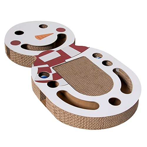Image of Furhaven Pet Toy for Cats and Kittens - Giant Snowman Holiday Cat Scratcher Interactive Busy Box Toy with Catnip, Snowman Print, One Size