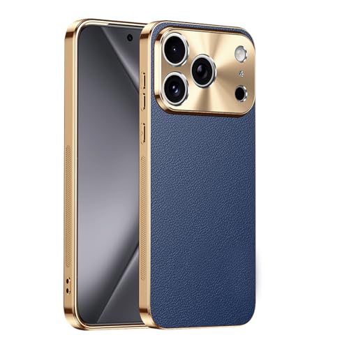 Étui iPhone Air bleu en cuir véritable et protection objectif métal antichoc