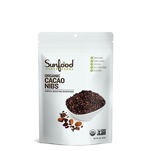 Sunfood Organic Cacao Nibs - Cacao Nibs Organic, Dark Chocolate Nibs, Raw Cacao Nibs, Sugar Free Cocoa Bean Chips, Unsweetened Coco Bits with Theobromine, USDA Organic, Keto, Raw, Vegan - 8 oz Bag