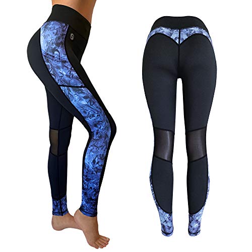 Platinum Sun Marble Capris Leggings for Women with Printed Design UPF 50+ (Black - Medium)