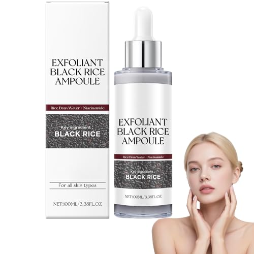 Black Rice Serum - Ampolla exfoliante para rostro y cuerpo, solución exfoliante de arroz suave para refinar los poros, hidratación profunda y cuidado, adecuado para todo tipo de piel (negro, 1 unidad)