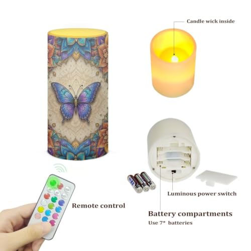 Image of Poceacles Flameless Candle Electric LED Lights with Timer Remote Color Lights, 3 AAA Batteries Operated (Not Include) Tealight for Home Indoor Decor, Boho Dragonfly Flower Blue