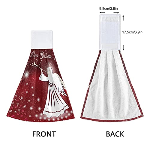 Kocoart Christmas Angel Kitchen Towels Merry Xmas Hanging Hand Towel For Bathroom With Loop, Soft Absorbent Coral Velvet Fingertip Dish Tie Towel Oven Handle Towel Set Of 2 #TOP2
