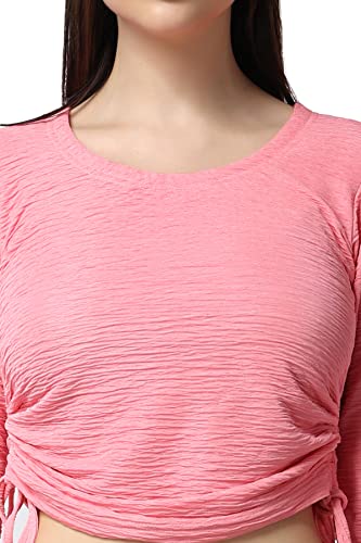 Image of POPWINGS Casual Self Design Regular Fit Polyester Full Sleeves Crop Tops for Women with Crush String