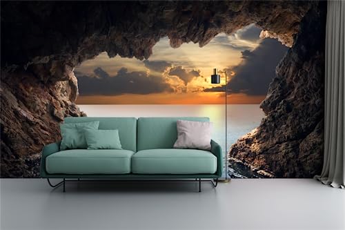 FLFK Mural de parede 3D Sunrise Cave Seascape Peel and Stick vinil autoadesivo removível grande deco