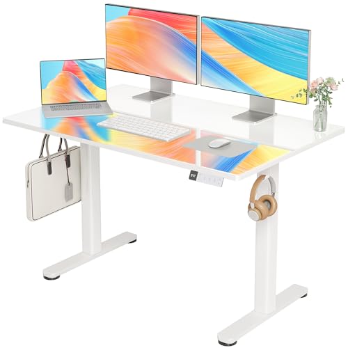 Claiks Höhenverstellbarer Schreibtisch mit Glasplatte 120 * 60cm Elektrisch verstellbar Homeoffice Büromöbel PC Computer Tisch Moderner Esstisch Stabilität & Design