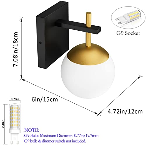 Ralbay Black Gold Wall Sconce, Mid Century Modern Wall Lighting Fixtures Milky Glass Indoor Wall Lamp For Home Decor Bathroom Kitchen Living Room Vanity Hallway #TOP6