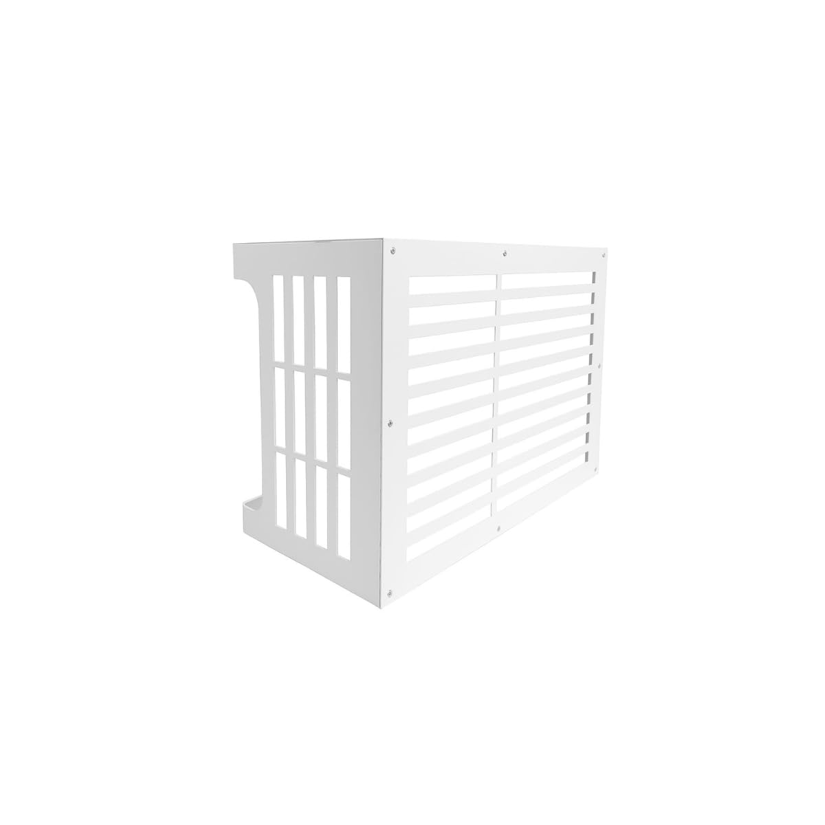 Copri Condizionatore da Esterno in Lamiera Preverniciata Bianco-Grigio SP. 6/10 – Misure L86xP44xH68 cm – Modello Linear – Fornito Smontato con Kit di Montaggio e Istruzioni incluse