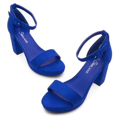 Image of Shoe Land Platform Heels for Women | 3.75 Inch Chunky Block Heeled Sandals with Ankle Strap | Open Toe Strappy High Heels for Wedding, Party & Formal Events