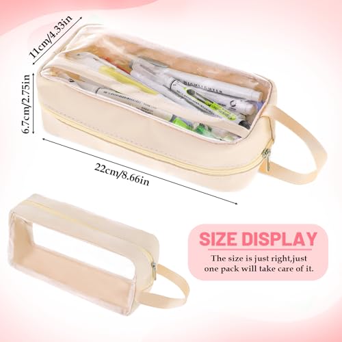Image of Abeillo Clear Pencil Case Pouch, Cute Pencil Pouch With Zipper Visible Large Pencil Case Travel Makeup Bag Transparent Stationary Organizer Pen Bag for Teen Student College Business Office(White)