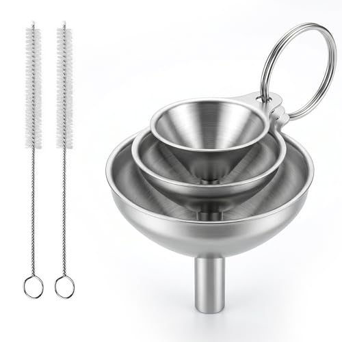3 Embudos de Acero Inoxidable, Embudos Pequeños de Cocina con Asa