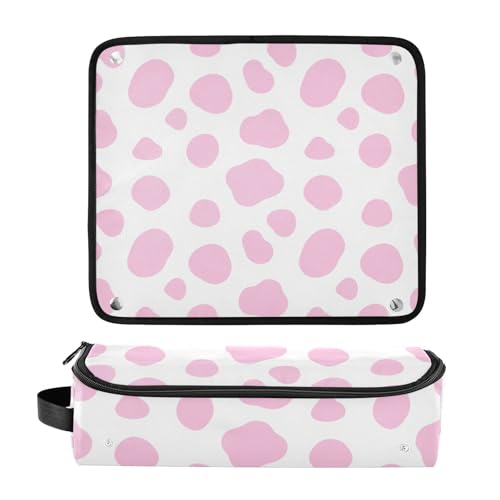 Bolsa de viaje para herramientas de cabello con tapete resistente al calor removible, organizador para planchas, rizadores, secadoras, impresión animal rosa y blanco miniatura 3