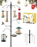 iBorn Bird Feeders Hanging Station 87Inch Wild Bird Feeding Station Pole Stand Outdoors Heavy Duty,2 Fixed & 2 Adjustable Hooks & 2 Trays, 5-Prong Pole Stabilizer(Bird Feeders NOT Included)