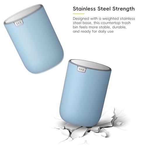 Image of EKO Fandy 0.58 Gal /2.2L Mini Trash Can with Lid, Swing-Top Desktop Trash Can for Bathroom, Countertop, Vanity, Desk or Office, Small Garbage Bin (Blue)