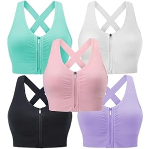 Evercute Zip Front Post-Surgery Bra Women’s Wireless Sports Bras Padded Strappy Medium Support Yoga Exercise Athletic Bras