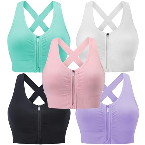 Evercute-Zip-Front-Post-Surgery-Bra-Womens-Wireless-Sports-Bras-Padded-Strappy-Medium-Support-Yoga-Exercise-Athletic-Bras