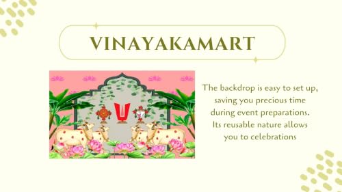 Image of Background Decoration Cloth | Venkateswara Swamy Pastel Pink Pooja Backdrop with Divine Kamadhenu & Lotus Garden 5x8 Feet |varamahalakshmi Pooja Background
