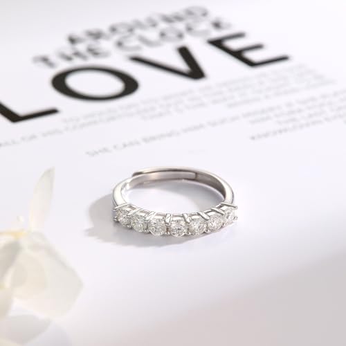 Adjustable Moissanite Wedding Band for Women 7 Stones 3mm 0.1ct Eternity Bands Moissanite Wedding Rings for Women Sterling Silver Ring Anniversary Band White Gold Plated4