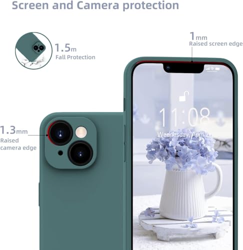 Image of Elzzi Microfiber Square Candy Case Compatible for iPhone 14, Shockproof Slim Back Cover Liquid Silicone Case - Forest Green