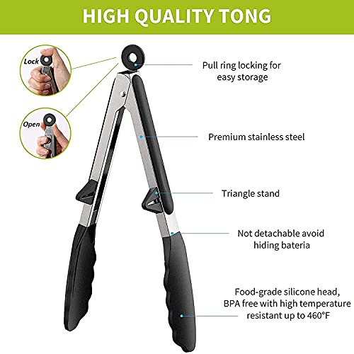 Silicone Tongs For Cooking, Food Tongs - Set Of 9 Premium Silicon Kitchen Tongs, Comes With 4 Silicone Cooking Brushes & Kitchen Scissors Heavy Duty (Food Grade) #TOP4