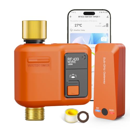 WiFi Water Timer for Garden Hose, Smart Sprinkler Timer with 984ft Long Range, Strong Wall Penetration, APP & Remote Control, Voice Control, Rain Delay, Manual Mode, Watering System