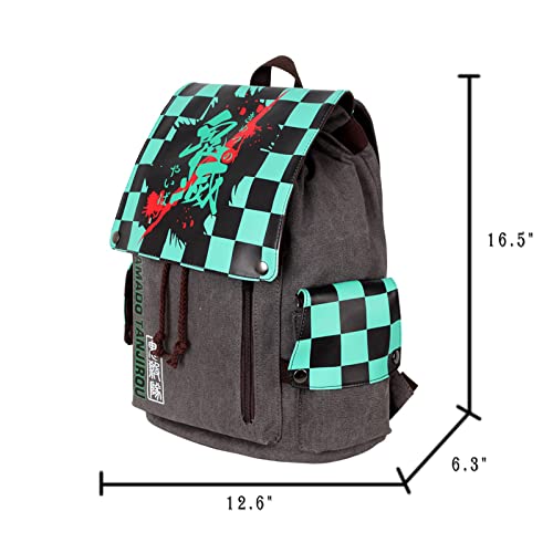 Gloomall Japanese Anime Backpack Canvas Shoulders Bag Drawstring School Bag Travel Bag (Tanjiro Kamado) #TOP1