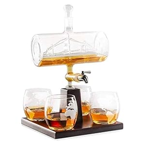 Whisky-decanter set, handgemaakte, creatieve woningdecoratie, met 4 glazen, eikenhouten stijl, voor Scotch, rum alcohol…