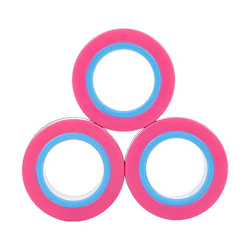 nixo Magnetic Rings Fidget Toy, Pack of 3, Pink, Freestyle Rolling Finger Fidget Ring for Anxiety, ADHD and Stress, Cool Neodymium Magnet Spinner for Kids, Children & Teens Spinning Gear