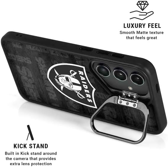 Skinit Kickstand Phone Case Compatible with Galaxy S25 - Officially Licensed NFL Las Vegas Raiders Black & White Design