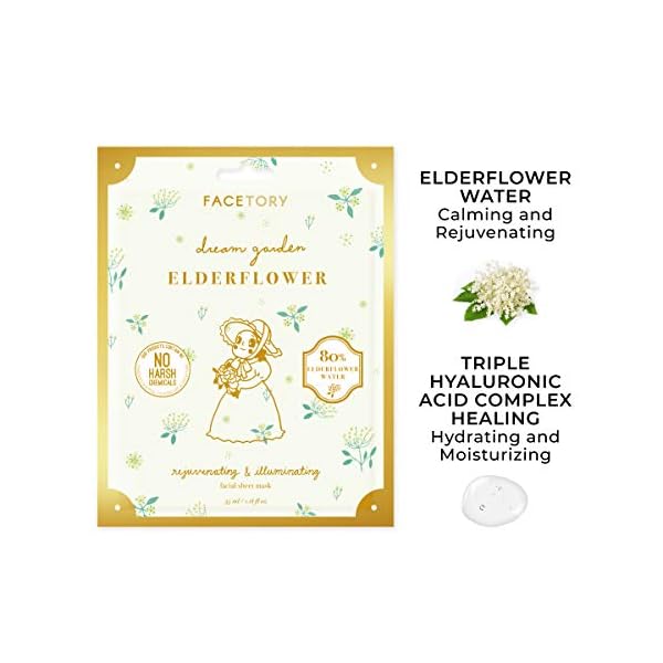 FACETORY Dream Garden Elderflower Mask (Pack of 5)- Rejuvenating, Illuminating, Hydrating Facial Sheet Mask