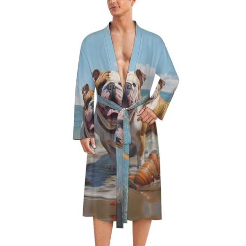 French Bulldog Frenchie Dog Beach Men's Bathrobes Lightweight Sleepwear Long Sleeve Loungewear Nightgown Pajamas