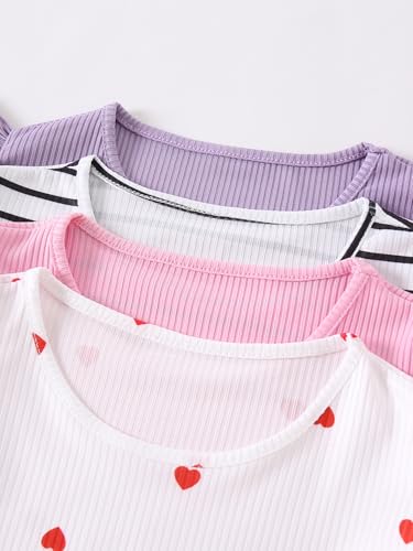 Image of Girls 4 Packs Tees Ruffle Short Sleeve T-Shirt Ribbed Knit Casual Summer Tunic Tops 4-12 Years